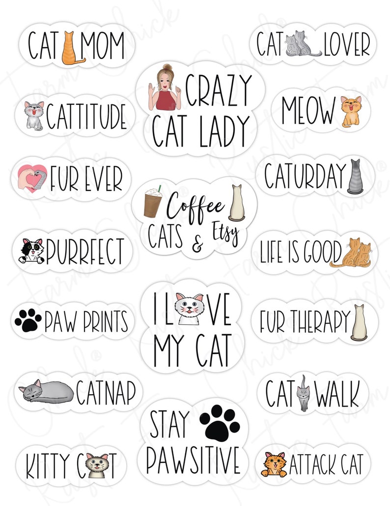 CATS Digital Stickers, Kittens Unique Original Pre-cropped Digital ...