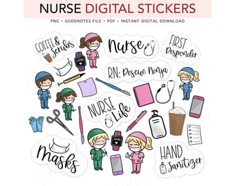 NURSE, Medical, Nursing Student, Pre-cropped Digital Planner Stickers, GoodNotes Stickers, Bonus Stickers