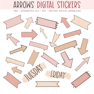 ARROWS Digital Stickers for GoodNotes, Neutral Tan and Pink, Basic Pre-cropped Digital Planner Stickers, GoodNotes Stickers, Bonus Stickers