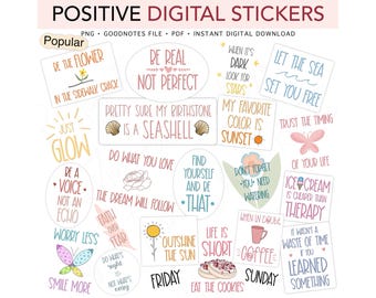 POSITIVE QUOTES, Motivation, Affirmations, Pre-cropped Digital Planner Stickers, GoodNotes Stickers, Bonus Stickers