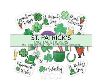 ST. PATRICK’S DAY Digital Stickers, March Calendar Pre-cropped Digital Planner Stickers, GoodNotes Stickers, Bonus Stickers