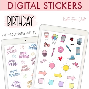 BIRTHDAY Digital Planner Stickers, Birthday Party Pre-cropped Digital Stickers, GoodNotes Stickers, Bonus Stickers