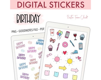 BIRTHDAY Digital Planner Stickers, Birthday Party Pre-cropped Digital Stickers, GoodNotes Stickers, Bonus Stickers