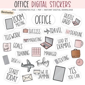 OFFICE WORK Digital Stickers for GoodNotes, Pre-cropped Digital Planner Stickers, GoodNotes Stickers, Bonus Stickers image 1