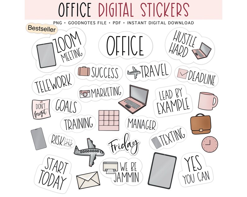 OFFICE WORK Digital Stickers for GoodNotes, Pre-cropped Digital Planner Stickers, GoodNotes Stickers, Bonus Stickers image 1