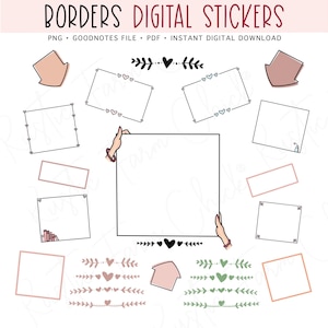 BORDERS Digital Stickers for GoodNotes Planner, Pre-cropped Frames for Digital Planners, GoodNotes Stickers, Bonus Stickers