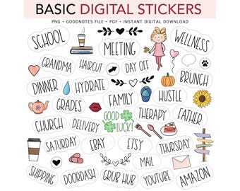 BASIC EVERYDAY Daily Planning, Pre-cropped Digital Planner Stickers, GoodNotes Stickers, Bonus Stickers