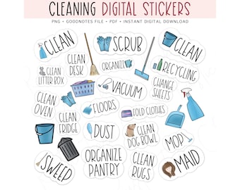 CLEANING Digital Stickers, GoodNotes Stickers, Chores Pre-cropped Digital Planner Stickers, Bonus Stickers