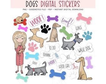 DOG LOVERS Digital Stickers for GoodNotes, Puppy Pre-cropped Digital Planner Stickers, GoodNotes Stickers, Bonus Stickers