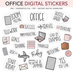 Adesivi digitali per ufficio, adesivi pretagliati per agenda digitale, adesivi per GoodNotes, adesivi bonus