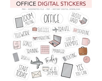 OFFICE & WORK Pre-cropped Digital Planner Stickers, GoodNotes Stickers, Bonus Stickers