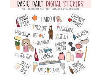 DAILY Digital Stickers for GoodNotes, Basic Pre-cropped Digital Planner Stickers, GoodNotes Stickers, Bonus Stickers