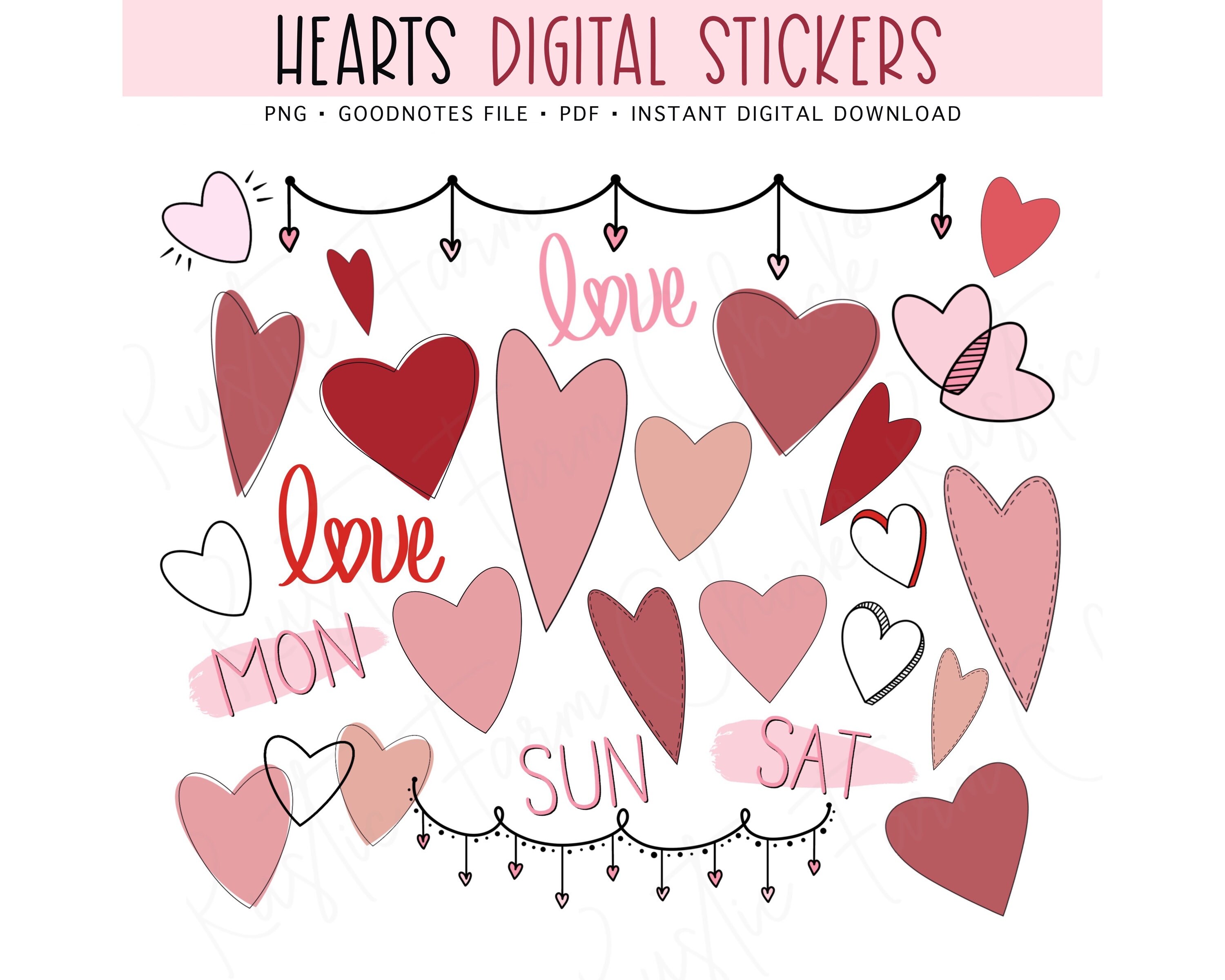 Glitter Heart Frames Clipart Digital Planner Stickers, Ombre