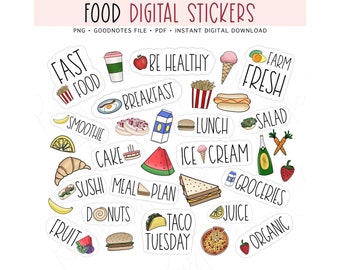 FOOD Digital Stickers, GoodNotes Stickers, Junk Food Pre-cropped Digital Planner Stickers, Fast Food Stickers, Bonus Stickers
