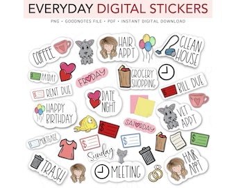 EVERYDAY Basic Planning, Pre-cropped Digital Planner Stickers, GoodNotes Stickers, Bonus Stickers