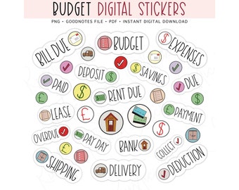 BUDGET Sticker für GoodNotes Planner, Finanzen vorgeschnittene digitale Sticker, Bill Reminder Sticker, Bonus Sticker