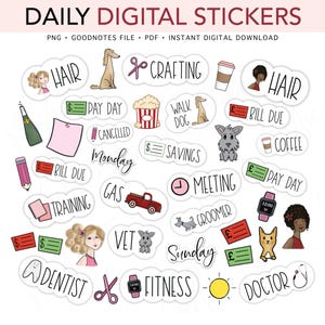 Pegatinas digitales para el día a día, pegatinas digitales básicas precortadas para agenda, pegatinas para GoodNotes, pegatinas de regalo.