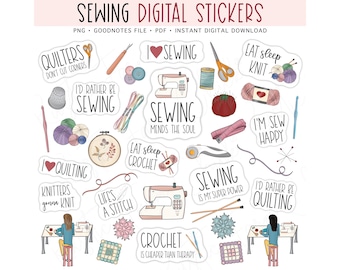 Sewing Digital Planner Stickers: Quilting, Crochet, Knitting (GoodNotes, PNG, PDF)