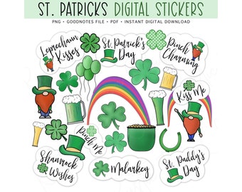 ST. PATRICK’S DAY Digital Stickers for GoodNotes, Pre-cropped Digital Planner Stickers, GoodNotes Stickers, Bonus Stickers