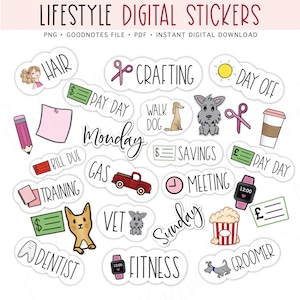 Lifestyle Planner Stickers, Pre-cropped Digital Stickers, GoodNotes Stickers
