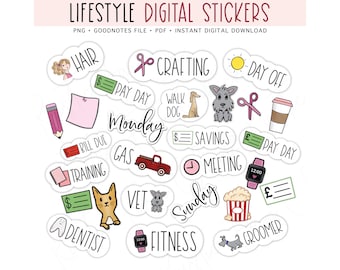 Lifestyle Planner Stickers, Pre-cropped Digital Stickers, GoodNotes Stickers