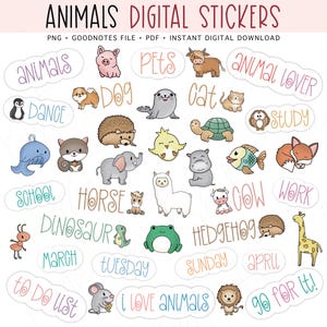NIEDLICHE TIERE & HAUSTIERE Digitale Aufkleber, vorgeschnittene digitale Aufkleber, GoodNotes Aufkleber, Bonus Aufkleber