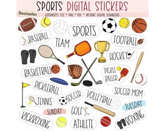 SPORTS Digital Stickers for GoodNotes, Pre-cropped Digital Planner Stickers, GoodNotes Stickers, Pickleball, Soccer, Bonus Stickers