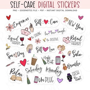 SELF-CARE & WELLNESS Digital Planner Stickers, GoodNotes Digital Stickers