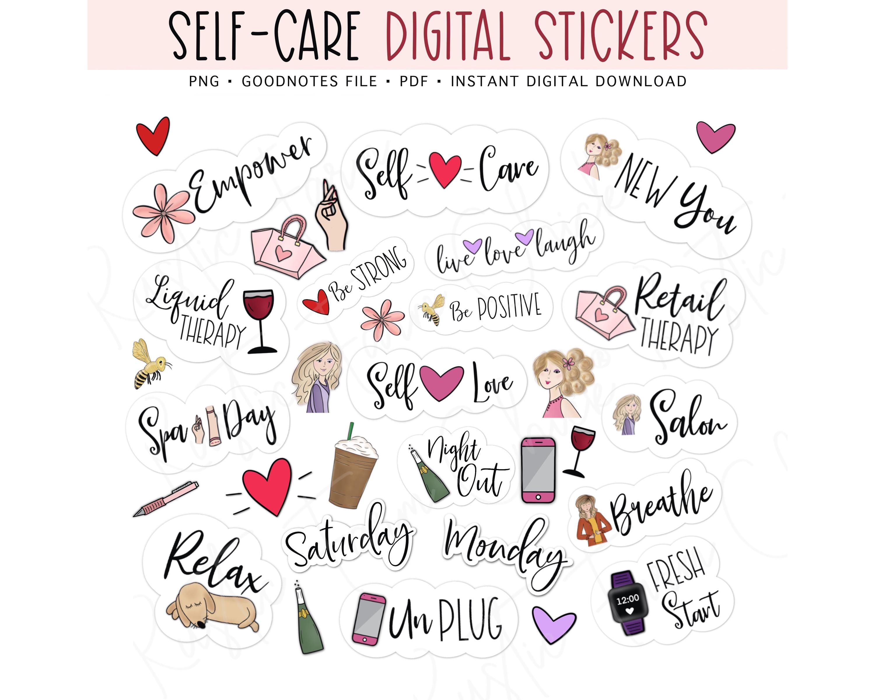 Self-Care Digital Stickers: Wellness Planner Clipart (GoodNotes, PNG, PDF)