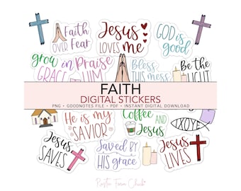 FAITH QUOTES Digitale Aufkleber, christlich-religiöse Bibel-Journal-Aufkleber, vorgeschnittene Planer-Aufkleber für GoodNotes, Bonus-Aufkleber