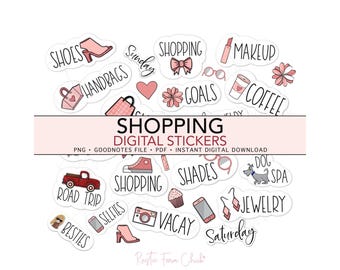 SHOPPING Pre-cropped Digital Planner Stickers, GoodNotes Stickers, Bonus Stickers