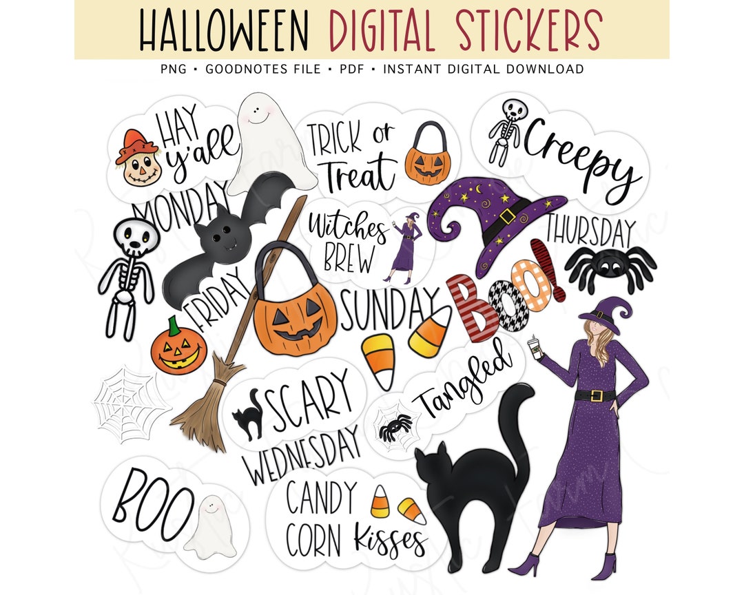 HALLOWEEN Digital Stickers for Goodnotes, Cute Precropped Digital