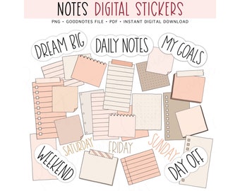 NOTES & NOTEPADS Digital Stickers for GoodNotes, Sticky Notes Pre-cropped Digital Planner Stickers, GoodNotes Stickers, Bonus Stickers