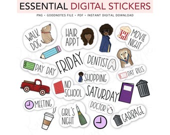 EVERYDAY BASIC African American Pre-cropped Digital Planner Stickers, GoodNotes Stickers, Bonus Stickers
