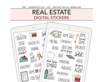 REAL ESTATE Digital Stickers for GoodNotes, Realtors Pre-cropped Digital Planner Stickers, Property House for Sale, Bonus Stickers