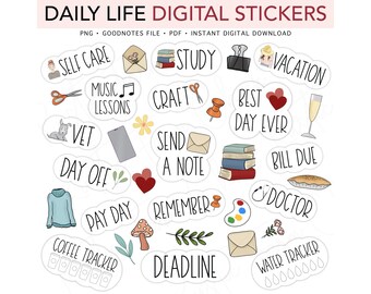 DAILY LIFE Basic Pre-cropped Digital Planner Stickers, GoodNotes Stickers, Bonus Stickers