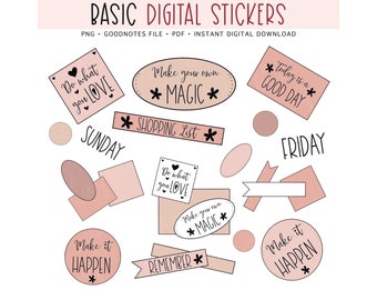 BASIC Digital Planner Stickers, Neutral Tan and Pink, Daily Pre-cropped Digital Stickers for GoodNotes, Bonus Stickers