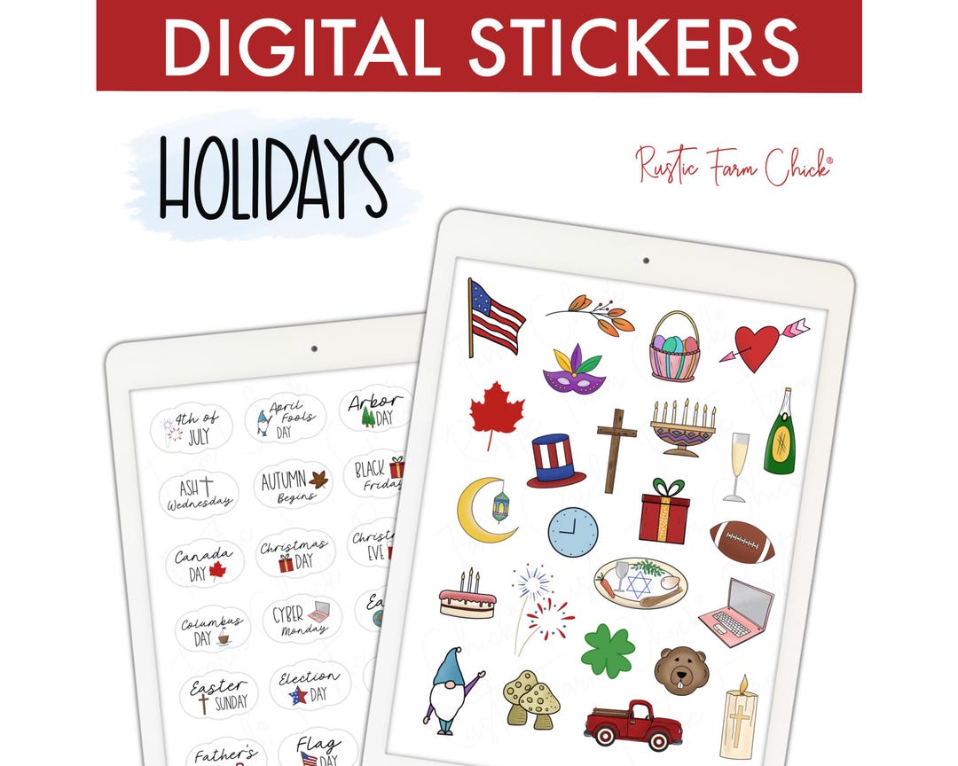 Festive Rectangular Note Sticker HOLIDAYS Digital Stickers for Goodnotes, U.S. National Federal ...