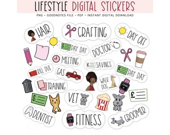 LIFESTYLE Digital Stickers for GoodNotes, African American Stickers, Basic Daily Pre-cropped Digital Planner Stickers, Bonus Stickers