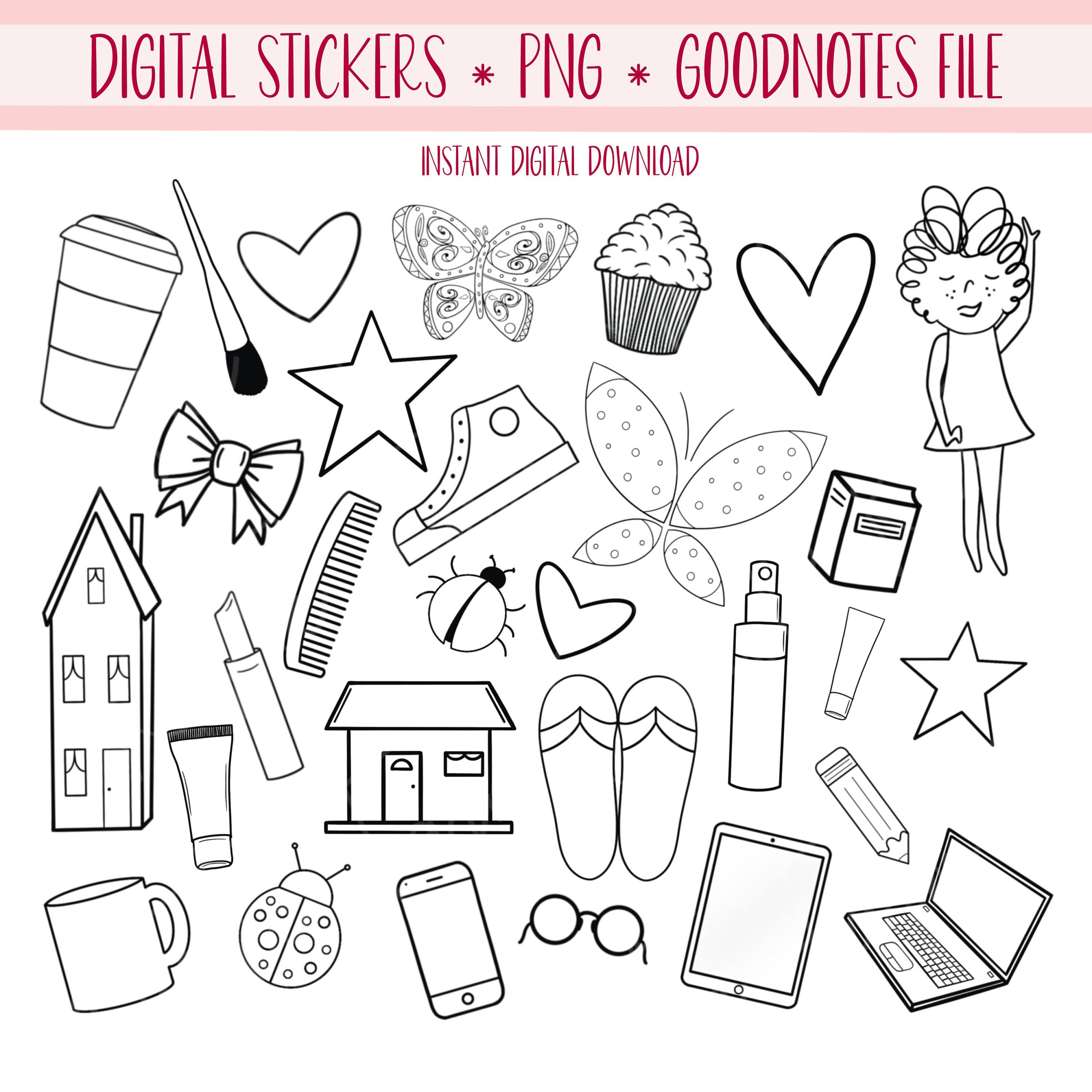 BLACK & WHITE Digital Doodle Stickers GoodNotes Planner Etsy