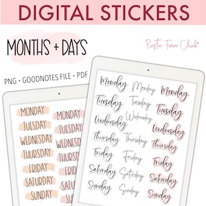 DAYS & MONTHS Digital Stickers, Basic Calendar Pre-cropped Digital Planner Stickers, GoodNotes Stickers, Bonus Stickers