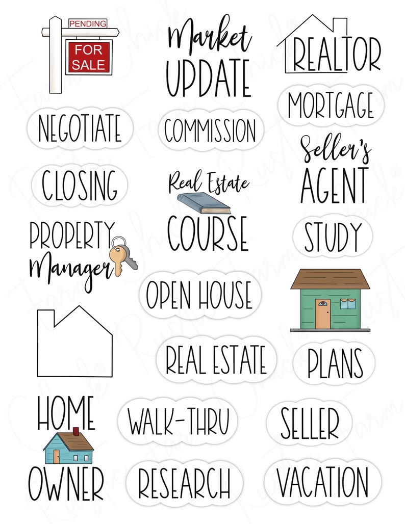 REAL ESTATE Digital Planner Stickers, Pre-cropped Digital Stickers for GoodNotes, Bonus Stickers image 4