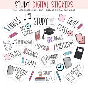STUDIE Digitale Aufkleber, GoodNotes-Aufkleber, vorgeschnittene digitale Planer-Aufkleber für Schüler, Bonus-Aufkleber