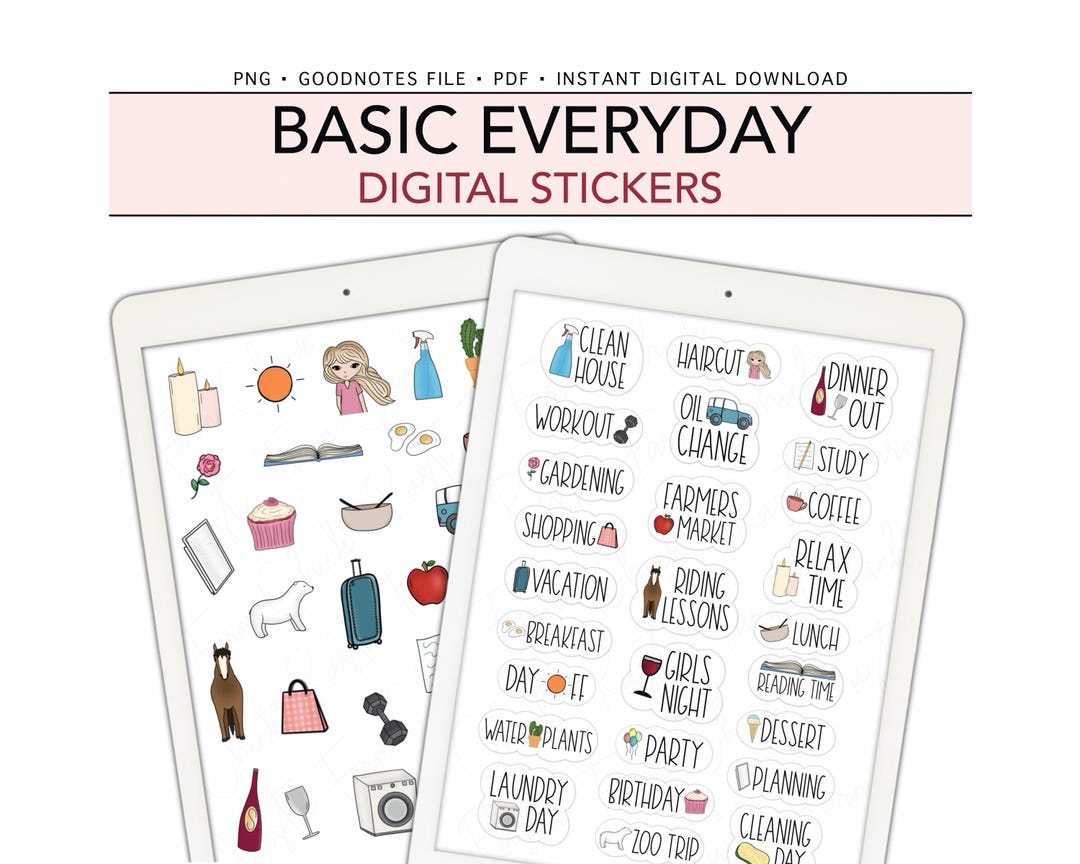 BASIC EVERYDAY Digital Stickers for Goodnotes, Pre-cropped Planner ...