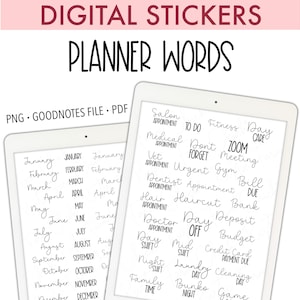PLANNER WORDS Basic Calendar Digital Planner Stickers, GoodNotes Digital Stickers