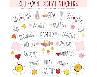 SELF-CARE Digital Stickers for GoodNotes, Self-Love Pre-cropped Digital Planner Stickers, GoodNotes Stickers, Bonus Stickers