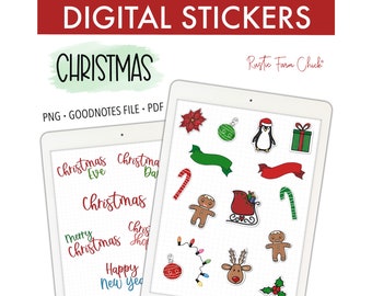 CHRISTMAS Digital Stickers, Winter Holiday Pre-cropped Digital Planner Stickers, GoodNotes Stickers, Bonus Stickers