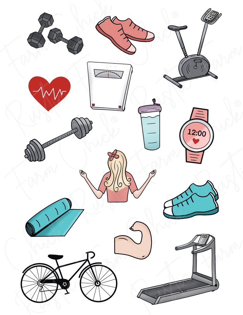 FITNESS Digital Stickers for GoodNotes, Exercise Pre-cropped Digital Planner Stickers, GoodNotes Stickers, Bonus Stickers image 3