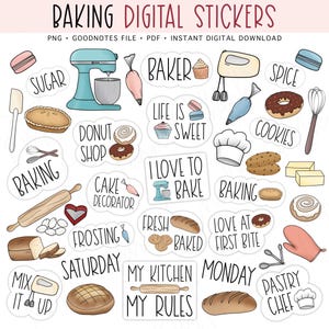 Baking Digital Stickers, Bakery Food Pastries Pre-cropped Planner Stickers, GoodNotes Stickers