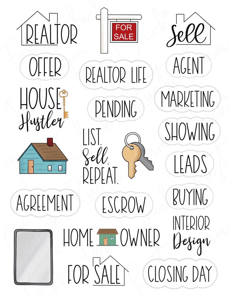 REAL ESTATE Digital Planner Stickers, Pre-cropped Digital Stickers for GoodNotes, Bonus Stickers image 2